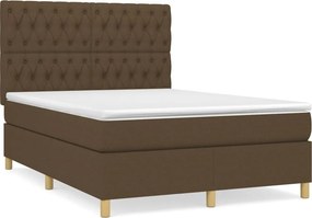 vidaXL Κρεβάτι Boxspring με Στρώμα Σκούρο Καφέ 140x190 εκ. Υφασμάτινο