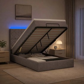 vidaXL Κρεβάτι Ottoman με Στρώμα και LED Taupe 120 x 190 cm Ύφασμα