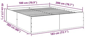 Πλαίσιο Κρεβατιού Γκρι Σκυροδέματος 180x200 εκ. Επεξεργ. Ξύλο - Γκρι