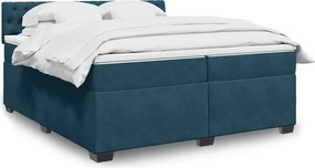 vidaXL Κρεβάτι Boxspring με Στρώμα Μπλε 200x200 εκ. Βελούδινο