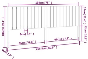 vidaXL Κεφαλάρι Κρεβατιού Λευκό 205,5x4x100 εκ. από Μασίφ Ξύλο Πεύκου