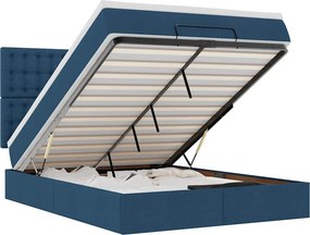 vidaXL Οθωμανικό κρεβάτι με στρώμα &amp; LEDs Μπλε 140x190cm Ύφασμα