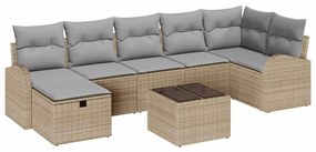 vidaXL Σετ Καναπέ Κήπου με μαξιλάρι 8 pcs Μπεζ Πολυ ράταν