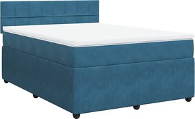 vidaXL Κρεβάτι Boxspring με Στρώμα Μπλε 140x200 εκ. Βελούδινο