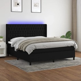 Κρεβάτι Boxspring με Στρώμα &amp; LED Μαύρο 160x200 εκ. Υφασμάτινο - Μαύρο