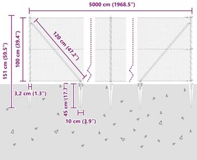 vidaXL Εξωτερική εξάγωνη περίφραξη με στήλη 50 x 1 m Γκρι Δίχτυ