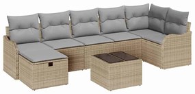 vidaXL Σετ Καναπέ Κήπου με μαξιλάρι 8 pcs Μπεζ Πολυ ράταν