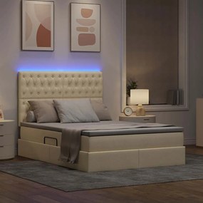 vidaXL LED Κρεβάτι αποθήκευσης με στρώμα Κρέμ 140 x 190 cm Ύφασμα
