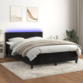 3134287 vidaXL Κρεβάτι Boxspring με Στρώμα &amp; LED Μαύρο 140x200 εκ. Βελούδινο Μαύρο, 1 Τεμάχιο
