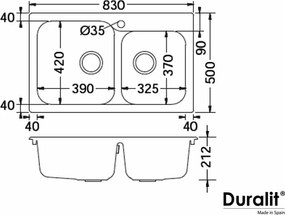 Duralit KZ200 - Νεροχύτης Κουζίνας Συνθετικός 83x50 - 300. White