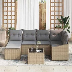 vidaXL Σέτ φαγητού για κήπο με μαξιλάρι 7 pcs Μπεζ, Ανοιχτό Γκρι