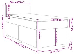 Κρεβάτι Boxspring με Στρώμα Σκούρο Γκρι 90x190 εκ. Βελούδινο - Γκρι