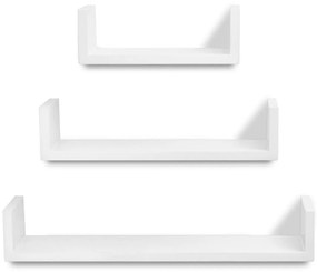 Ράφια Τοίχου για Βιβλία/DVD Σχήματος «U» 3 τεμ. Άσπρα από MDF - Λευκό
