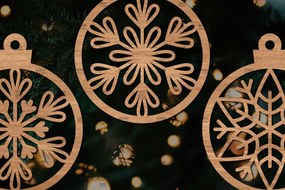Σετ των 3 Intra απο ξύλο plywood 3mm-4mm πάχος 3 Στρογγυλό στολίδι με νιφάδα χιονιού Δίασταση 8x8 cm INTRAFABR-106186239