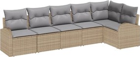 vidaXL Σετ Καναπέ Κήπου με μαξιλάρι 6 pcs Μπεζ Πολυ ράταν