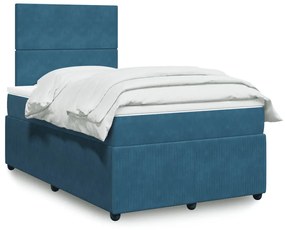 vidaXL Κρεβάτι Boxspring με Στρώμα Σκούρο Μπλε 120x190 εκ. Βελούδινο