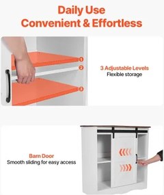 VEVOR Coffee Bar Cabinet 3-Tier Coffee Bar Table with Barn Doors Brown White