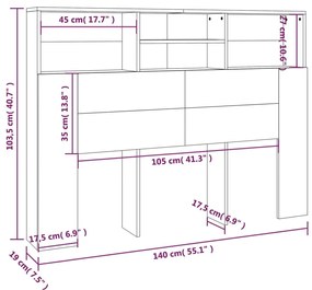 Κεφαλάρι Με Αποθηκευτικό Χώρο Γκρι Sonoma 140x19x103,5 εκ. - Γκρι