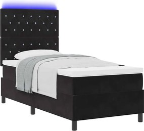 vidaXL LED Κρεβάτι με βάθρο με στρώμα Μαύρο 90 x 190 cm ύφασμα