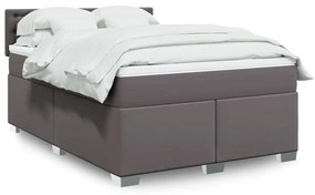 Κρεβάτι Boxspring με Στρώμα Γκρι 140x200εκ. από Συνθετικό Δέρμα - Γκρι