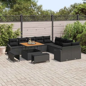 vidaXL Σετ Καναπέ Κήπου με μαξιλάρι 13 pcs Μαύρο Πολυ ράταν