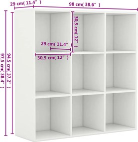 vidaXL Βιβλιοθήκη Λευκή 98 x 29 x 97,5 εκ. Επεξεργασμένο Ξύλο