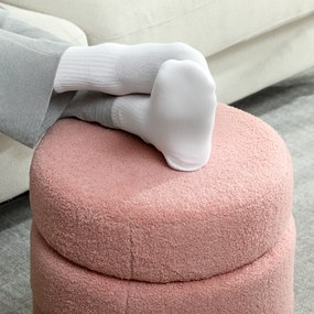 Σκαμπό, στρογγυλό, teddy fleece, έως 120kg, Φ40x45H cm, ροζ