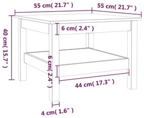 Τραπεζάκι Σαλονιού Καφέ Μελί 55x55x40 εκ. Μασίφ Ξύλο Πεύκου - Καφέ