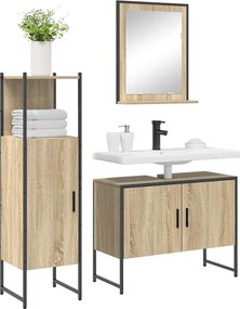 vidaXL Σετ Επίπλων Μπάνιου με ράφι 3 pcs Καφέ Επεξεργασμένο ξύλο
