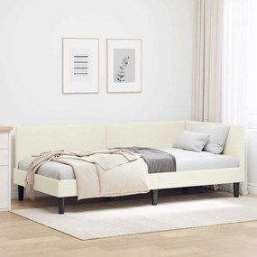 vidaXL Κρεβάτι Γωνίας Κρεμ 90 x 190 cm Βελούδο και Εργοστασιακό ξύλο