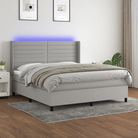 Κρεβάτι Boxspring με Στρώμα &amp; LED Αν.Γκρι 180x200εκ. Υφασμάτινο