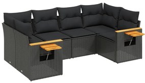 vidaXL Καναπές Κήπου 6 Τεμαχίων Μαύρο από Συνθετικό Ρατάν με Μαξιλάρια