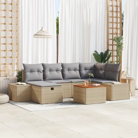 vidaXL Σετ Κήπου 7 Τεμαχίων με Μαξιλάρια Μπεζ Πολυ Ρατάν