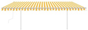 Τέντα Συρόμενη Αυτόματη με Στύλους Κίτρινο/Λευκό 5x3,5 μ. - Κίτρινο