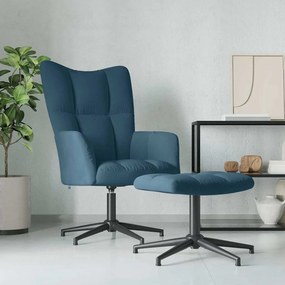 vidaXL Πολυθρόνα Relax Μπλε Βελούδινη με Σκαμπό