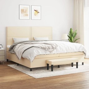 Κρεβάτι Boxspring με Στρώμα Κρεμ 200x200 εκ. Υφασμάτινο - Κρεμ