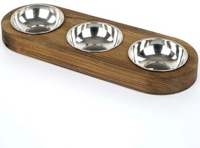 Μπωλ Φαγητού Κατοικιδίων 3 Θέσεων 268EVL1398 48x17x3cm Walnut-Silver Hanah Home