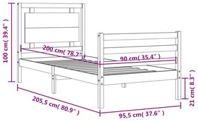 ΠΛΑΙΣΙΟ ΚΡΕΒΑΤΙΟΥ ΜΕ ΚΕΦΑΛΑΡΙ ΜΕΛΙ 90 X 200 ΕΚ. ΑΠΟ ΜΑΣΙΦ ΞΥΛΟ 3194039