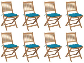 vidaXL Καρέκλες Εξ. Χώρου Πτυσσόμενες 8 τεμ. Ξύλο Ακακίας & Μαξιλάρια
