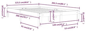 Πλαίσιο Κρεβατιού Λευκό 120 x 200 εκ. από Μασίφ Ξύλο Πεύκου - Λευκό