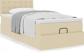 vidaXL Οθωμανικό κρεβάτι με στρώμα Cream 90x200cm ύφασμα