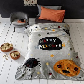 Κουβέρτα Παιδική Βελουτέ Happy Halloween Grey-Multi Nima Μονό 160x220cm Πολυέστερ