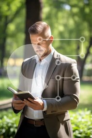 Intra Συλλεκτικό Ξύλινο Παζλ Plywood 4mm - Άνδρας που διαβάζει ένα βιβλίο σε ένα γαλήνιο πάρκο Σε Ξύλινο Κουτί - Διαστάσεις Puzzle: 10x10 cm – 25 κομμάτια