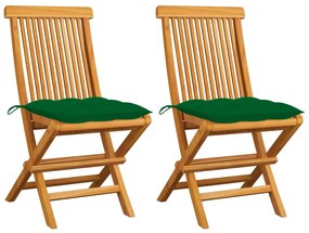3062480 vidaXL Καρέκλες Κήπου 2 τεμ. από Μασίφ Ξύλο Teak με Πράσινα Μαξιλάρια Πράσινο, 1 Τεμάχιο