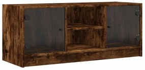 vidaXL Έπιπλο Τηλεόρασης Καπνιστή Δρυς 102x37x42 εκ. Γυάλινες Πόρτες