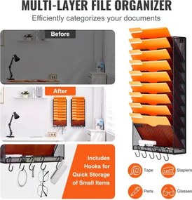 VEVOR File Wall Rack Mesh Wall File Holder 2-Piece 10 Pockets for Office/School