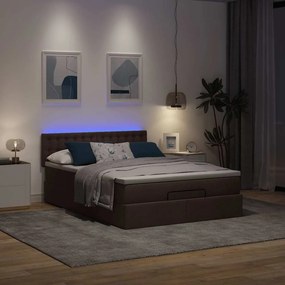 VidaXL Οθωμανικό κρεβάτι με στρώμα & LEDs Σκούρο καφέ 140x190cm Ύφασμα