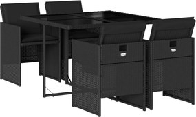 vidaXL Σετ Τραπεζαρίας Κήπου 5 Τεμαχίων Μαύρο Συνθ. Ρατάν με Μαξιλάρια