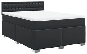 vidaXL Κρεβάτι Boxspring με Στρώμα Μαύρο 160x200εκ.από Συνθετικό Δέρμα