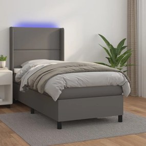 vidaXL Κρεβάτι Boxspring με Στρώμα &amp; LED Γκρι 80x200 εκ. Συνθ. Δέρμα